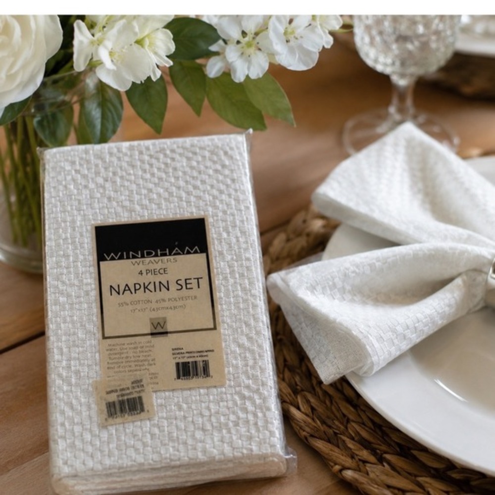 Windham Weavers Serena Napkin 4‎ Piece Natural White Damask Cotton Blend 85-17